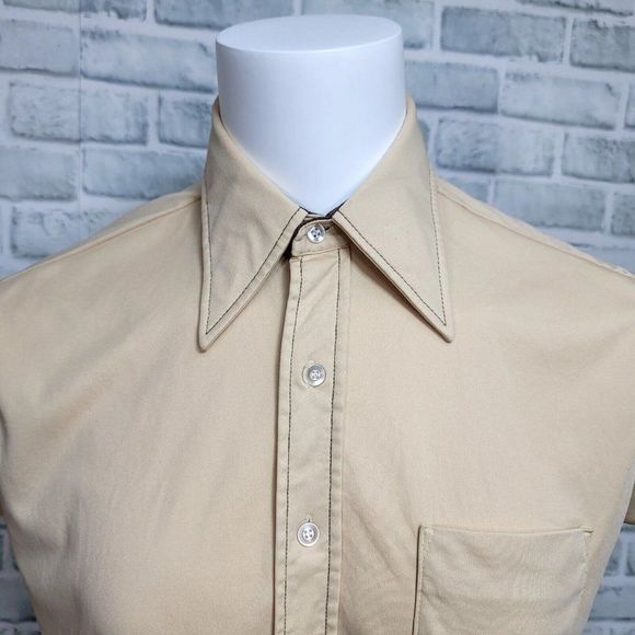 Vintage 60s 70s David Harrison Mens L 16-16.5 Polyester Shirt Short Sleeve MOD - Picture 2 of 7